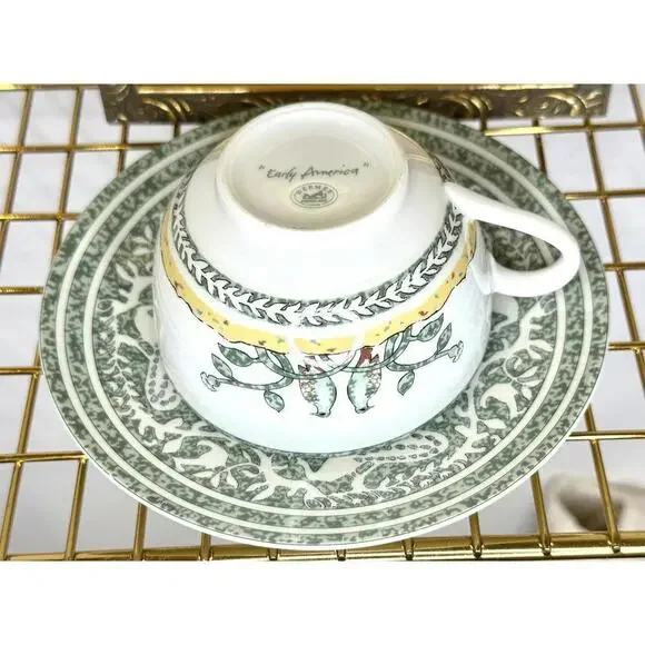 Hermès Paris “Early America” Porcelain Cup & Saucer Vintage 2005 France - Picture 6 of 9